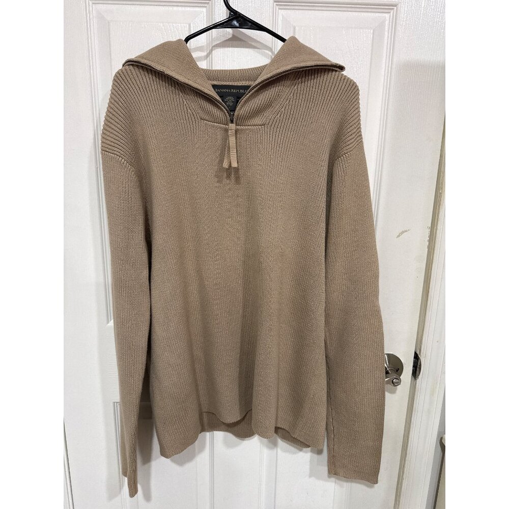 Banana Republic men's 100% cotton quarter-zip sweater in a tan or cream color